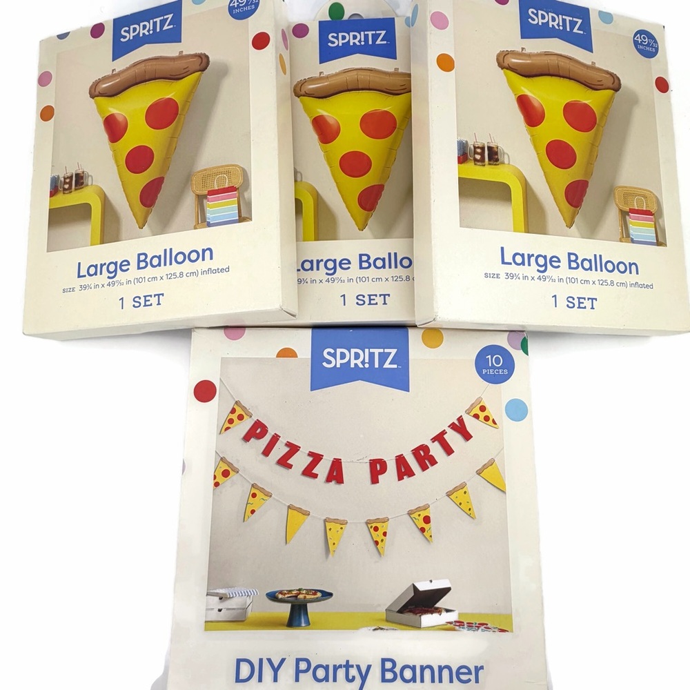 Spritz Yellow Pizza Slice Balloons and Pizza Party Banner